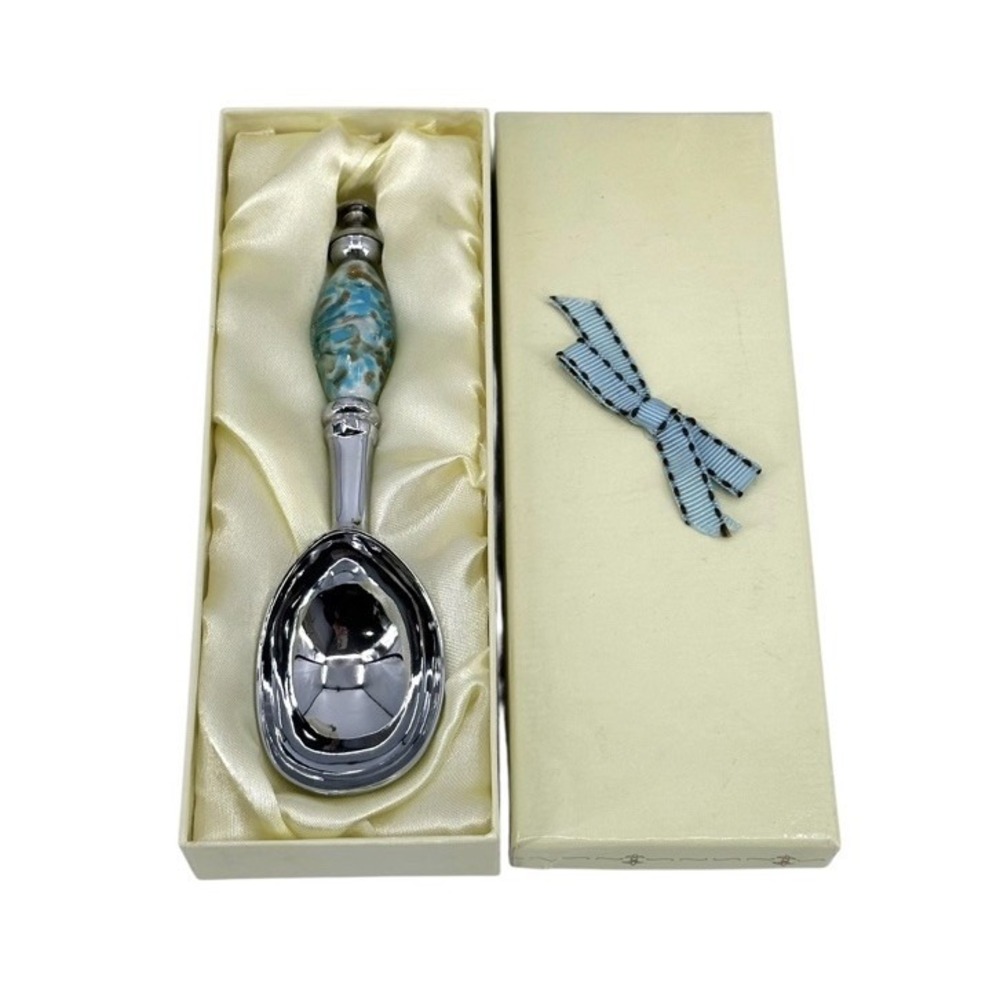 Stunning Murano Style Art Glass Ice Cream Scoop Silver Teal NEW With Box